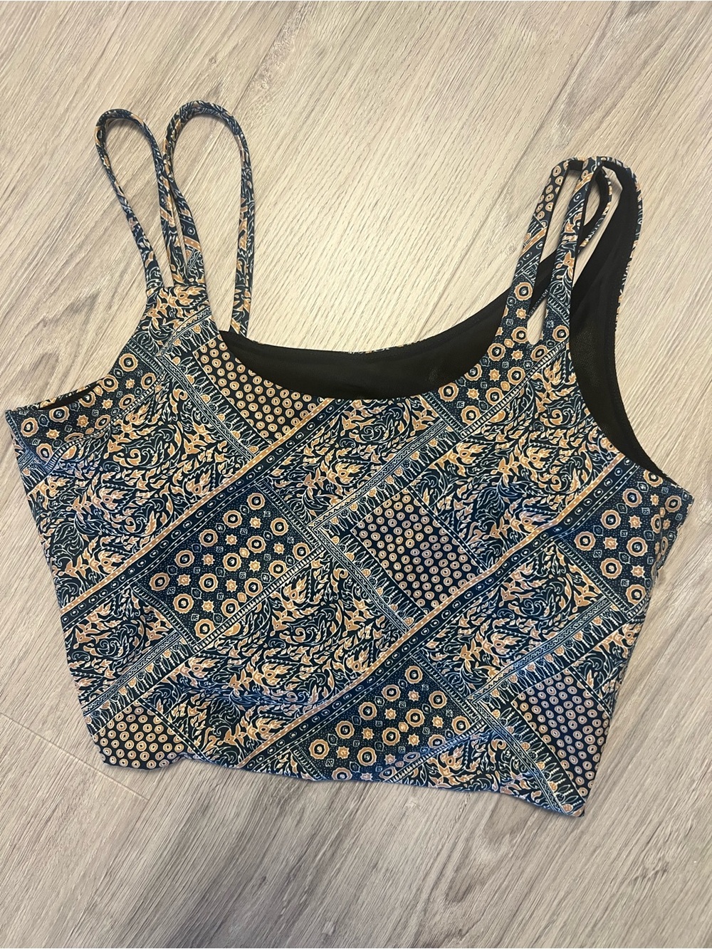 Blue and Tan Patterned Cropped Tank Top - Athletic